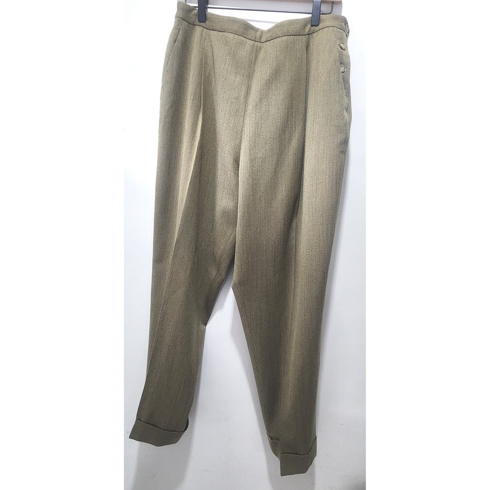 Vintage Burberrys Virgin Wool High Waist Tapered Trousers Olive Drab Size 14